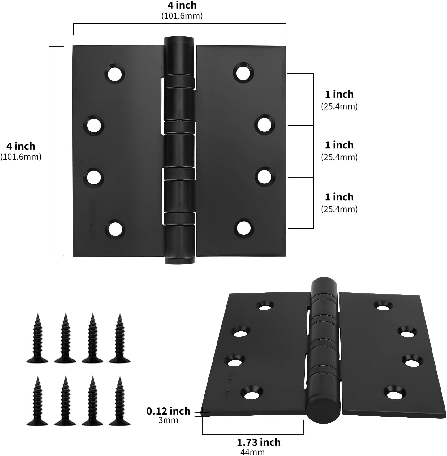 6 Pack goldenwarm Matte Black 4inch Door Hinges for Exterior Doors Ball Bearing Door Hinges with Square Corners, Heavy-Duty, 304 Stainless Steel
