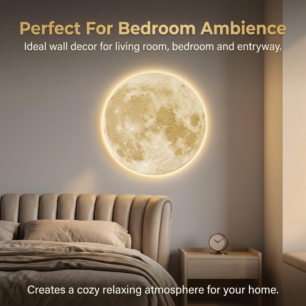 Lampada da Parete Luna 3D LED con Telecomando, Luci Moderne Dimmerabili | Texture 3D realistica, Controllo remoto, LED dimmerabile, Luce d'atmosfera moderna(A,31.5IN*31.5IN_NON-LIT)
