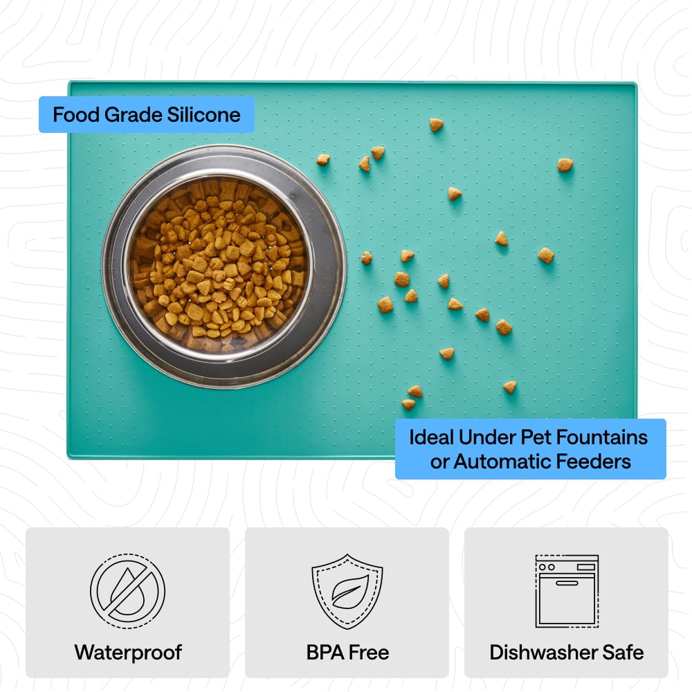 GORILLA GRIP Tappetino 100% impermeabile con bordo rialzato in silicone senza BPA, tappetino per cibo per cani e gatti, contiene fuoriuscite, protegge i pavimenti, tovagliette per cani e gatti ciotola
