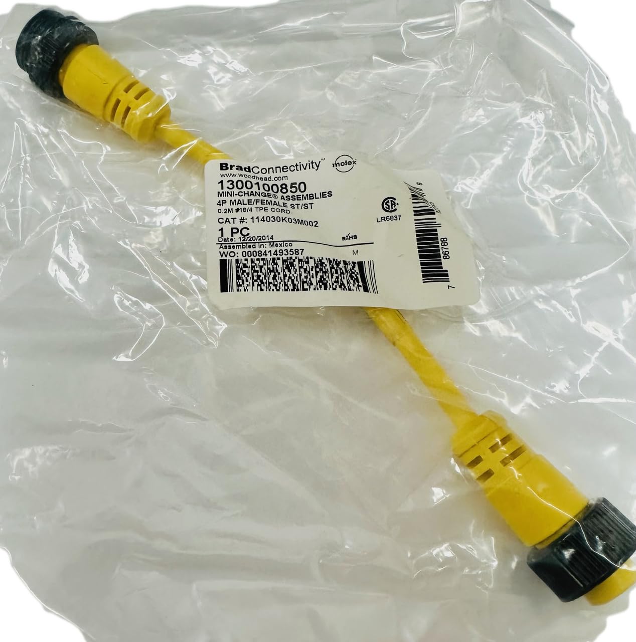 1300100850 Cable CIRC 4POS Male to Female ST/ST 0.2M #18/4 TPE Cord, CAT# 114030K03M002