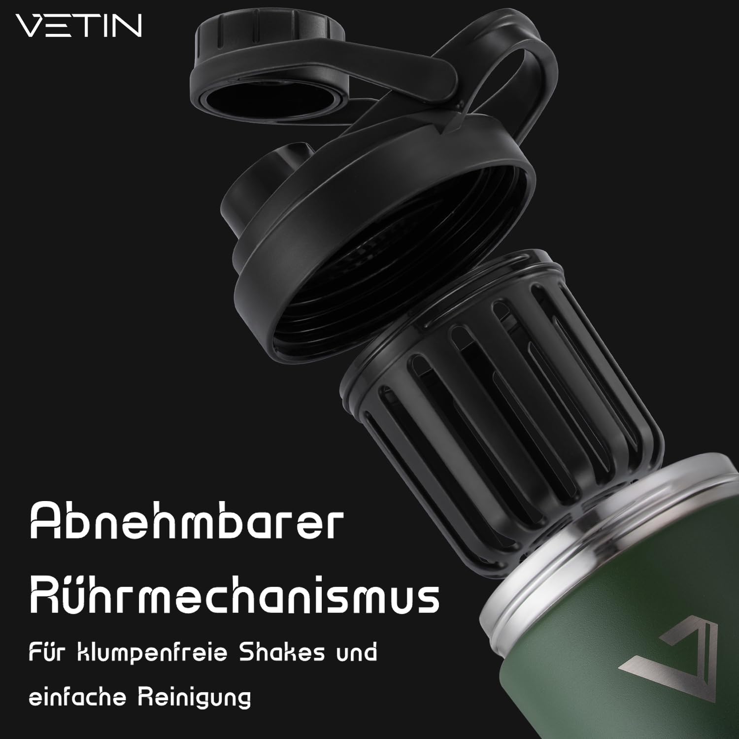 VETIN Thermo Protein Shaker, Proteinshake Edelstahl 750 ml | Doppelwandige Isolierung, Integrierte Messskala, Auslaufsicher, Abnehmbares Deckel-Sieb, für Fitnessstudio oder Outdoor-Sport