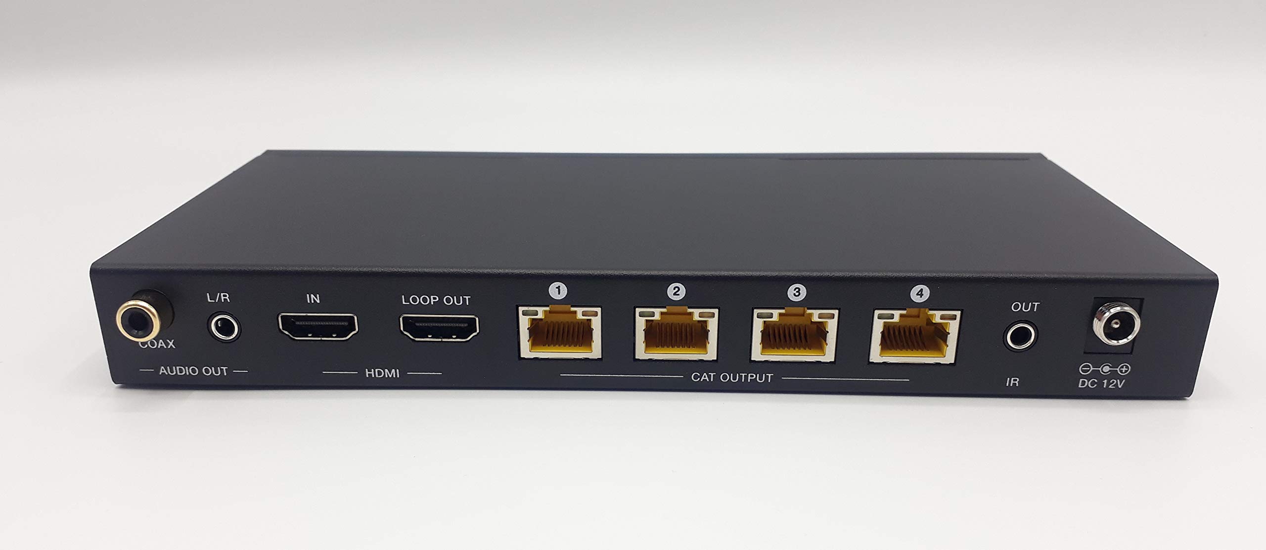 Répartiteur HDMI FOURKAY 1x4 sur Ethernet Cat6/7 avec 4 récepteurs PoC et Sortie en Boucle HDMI. Transmettez 4K60Hz jusqu'à 35 m ou 1080p à 60 m. Extraction Audio. Retour du Signal de Commande IR