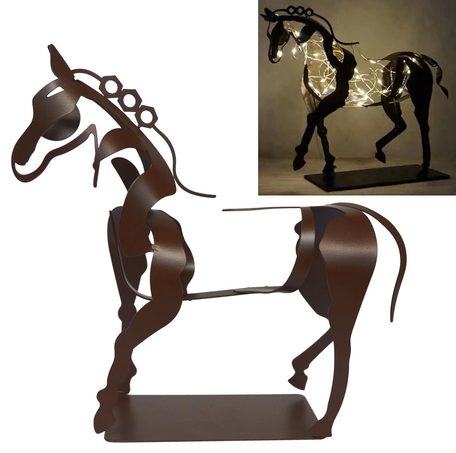 Escultura de Caballo Calada Tridimensional de Metal Rústico, Decoración de Estatua de Caballo Vintage Tiene un Significado Exitoso, Decoración para Sala de Estar, Oficina, Estantería, Dormitorio