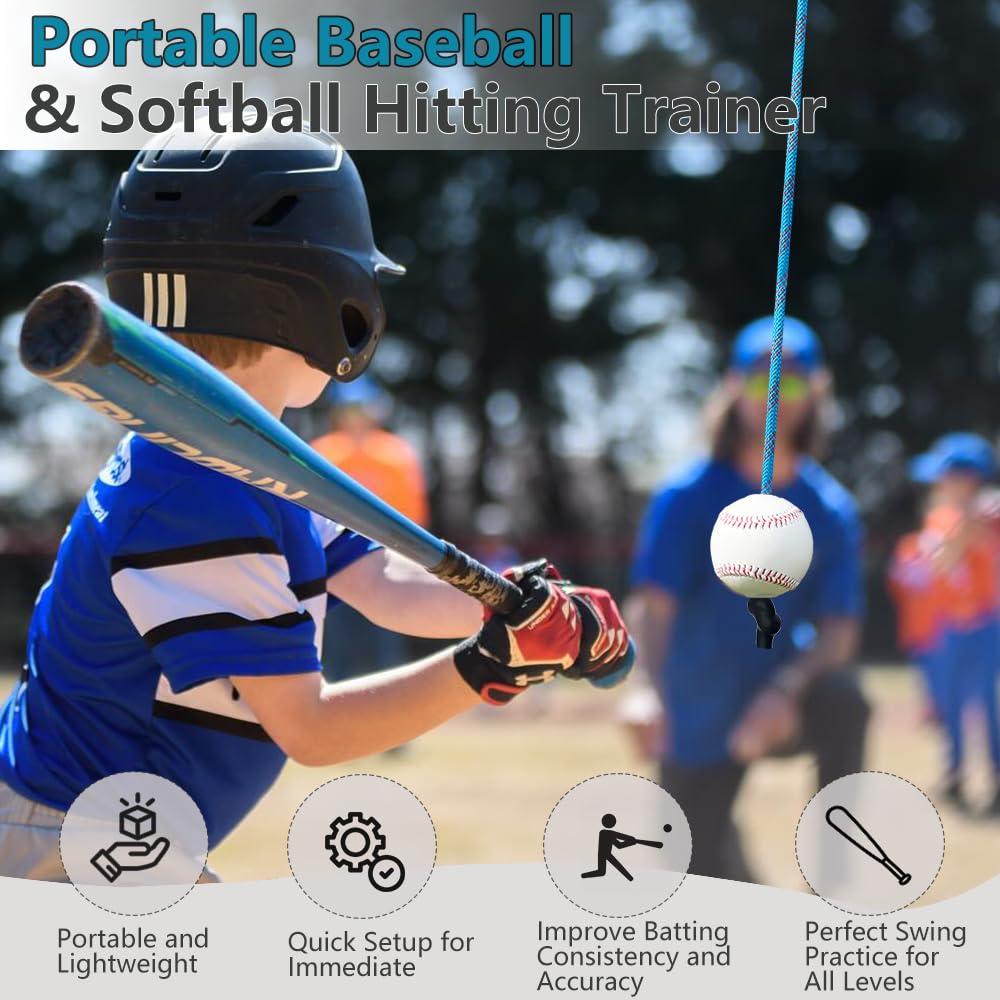 JUJINGYANG Baseball Swing Hitting Trainer Pro - Adjustable Pendulum Ball System with Secure Locking Anchor | Improve Batting Accuracy & Power| Dual-Mode Tee + Front Toss Drills for Youth/Adults