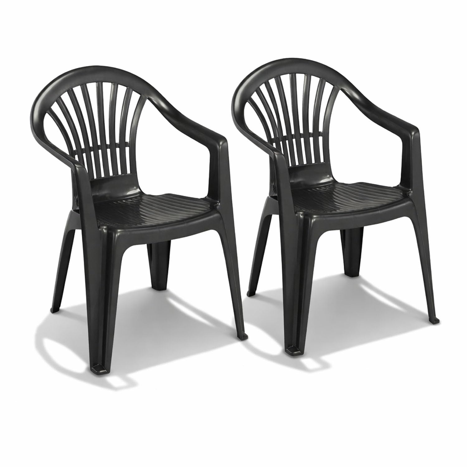 Mojawo 2er Set Stapelstuhl Gartenstuhl Altea Bistrostuhl Gartensessel Balkonstuhl Kunststoff stapelbar Balkonmöbel Gartenmöbel Anthrazit