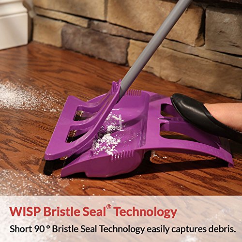 WISPsystem Best 90 Degree Angle One-Handed Broom with Dustpan and Telescoping Handle w/Bristle Seal Technology (Blue)