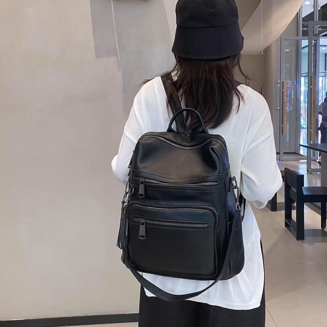Genuine Leather Backpack Purse For Women Black Real Soft Leather Fashion Designer Convertible Ladies Shoulder Bag - Image 8