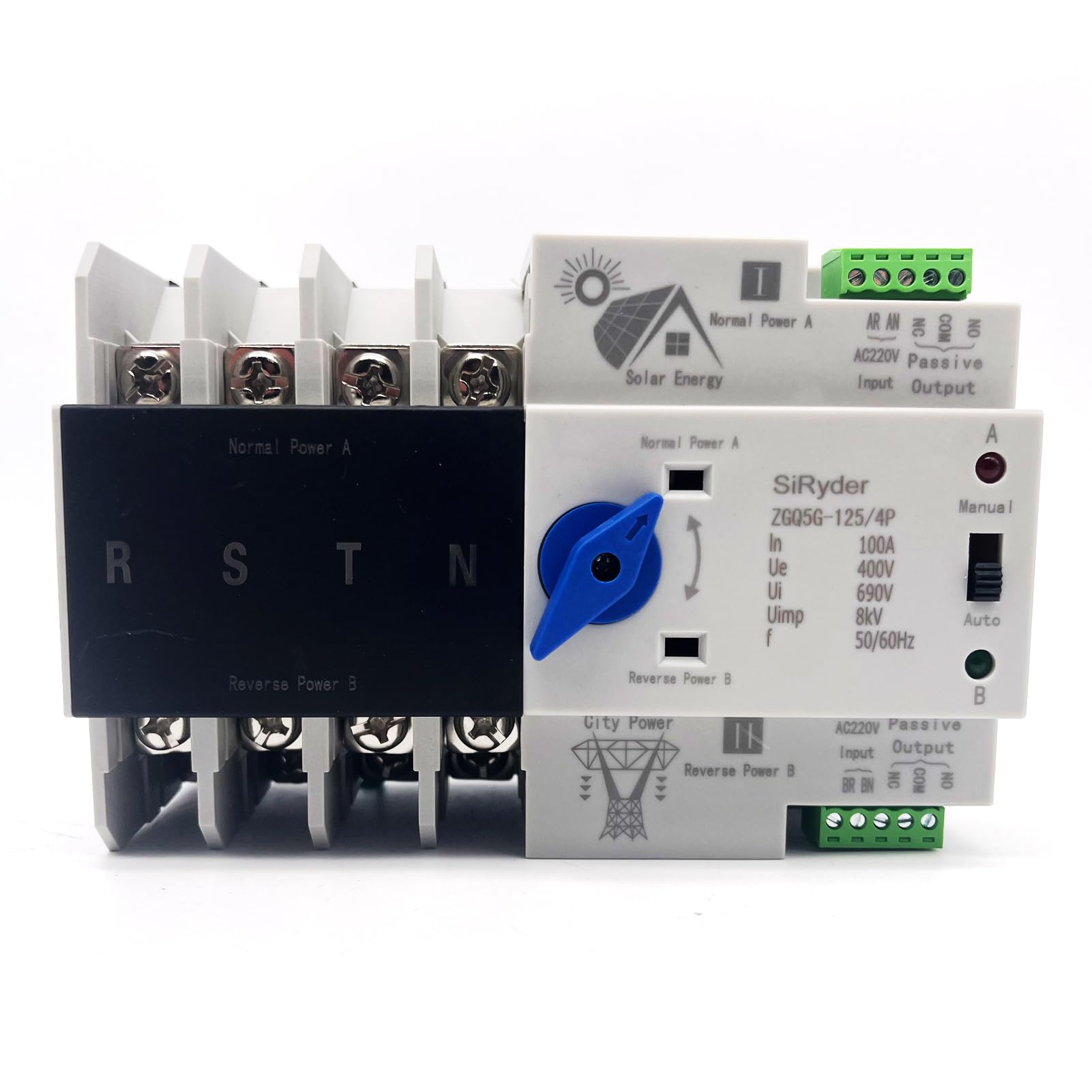 SiRyder ATS 4P 100A 400V Interruttore di Trasferimento Automatico Interattore Automatico con Doppia Trasmissione Salvavita con Riarmo Automatico