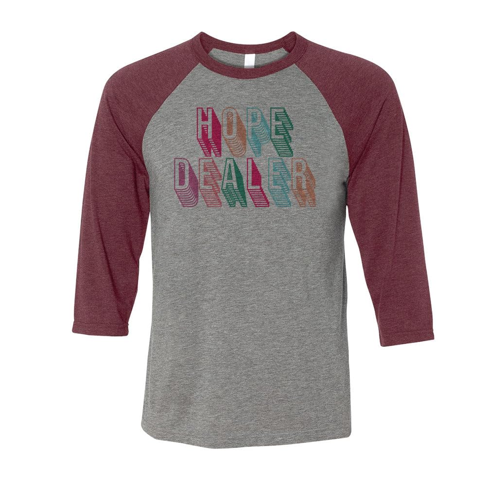 TeesAndTankYou Hope Dealer Three-Quarter Raglan Sleeve Baseball Shirt Unisex Medium Grey/Maroon