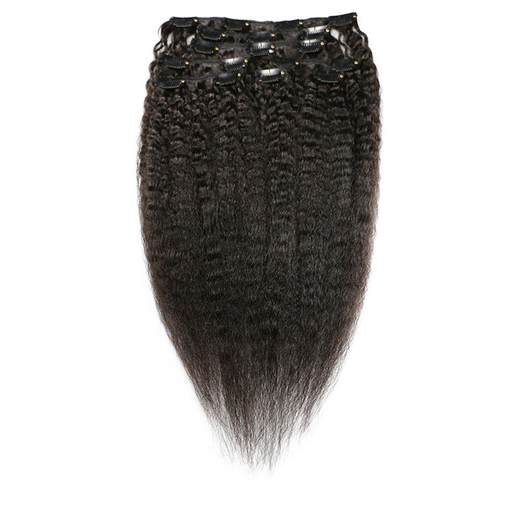 8 Teiliges Set Kinky Straight Clip in Extensions 100% Remy Echthaar Virgin Hair Yaki Haarverlängerung,1# Schwarz, 120g