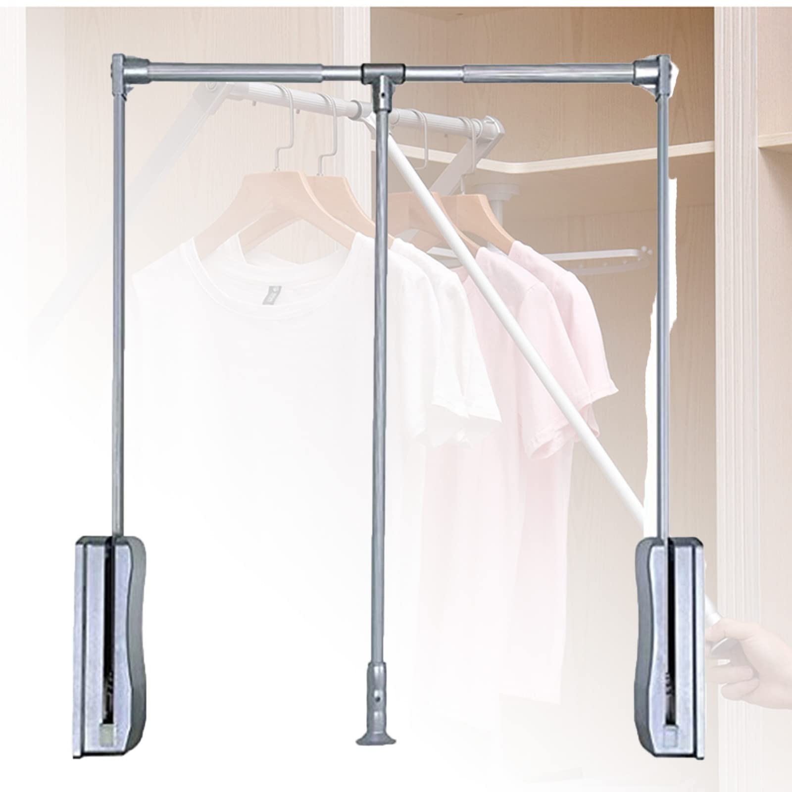 Placard trop haut ? Barre de suspension télescopique et cintre élévateur réglable 20kg