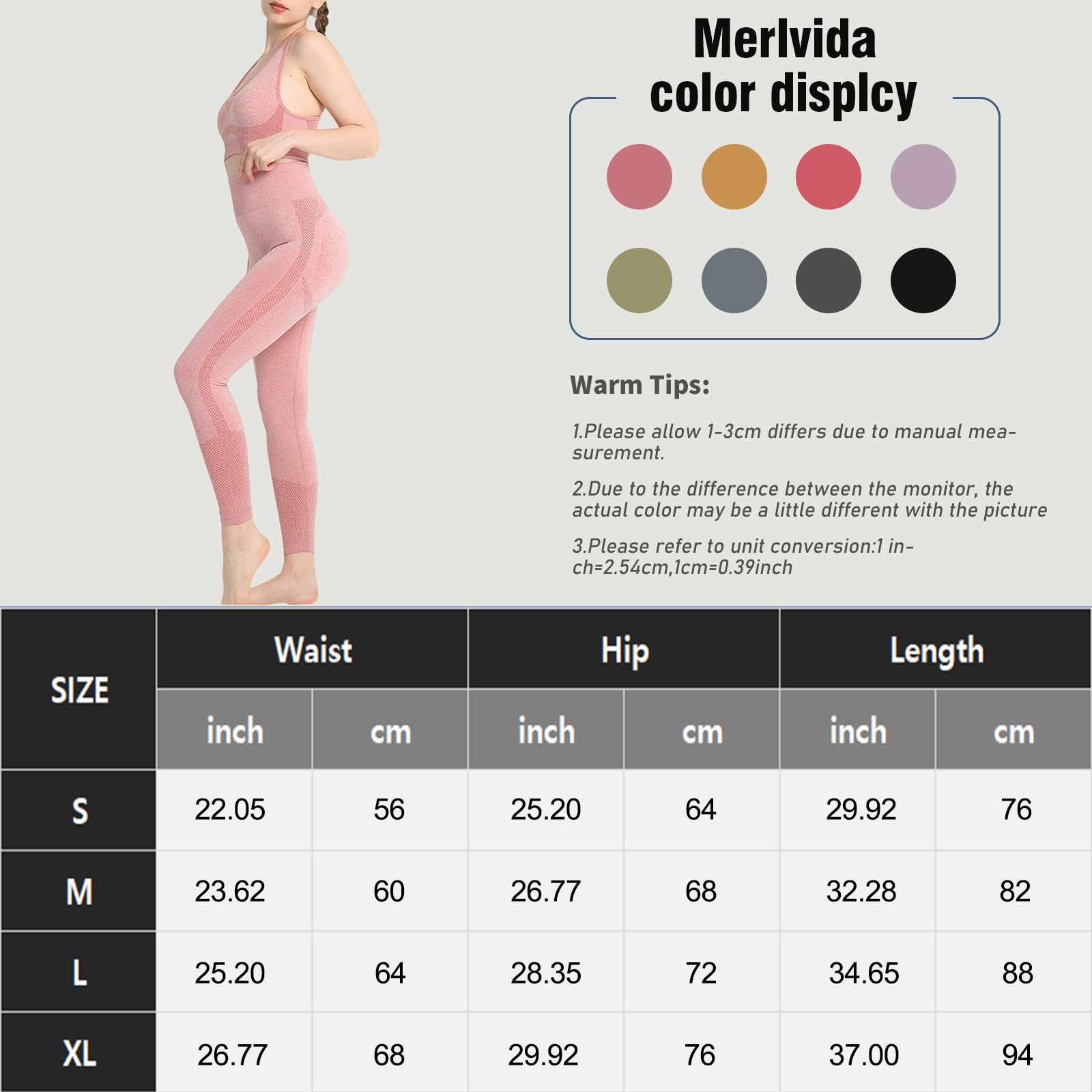 Merlvida Leggins Sportivi Donna Vita Alta Leggings Push Up Pantaloni Palestra Controllo della Pancia Anticellulite Pantacollant Opaco Elastici Tuta Collant Abbigliamento Sportivo Donna Yoga Fitness