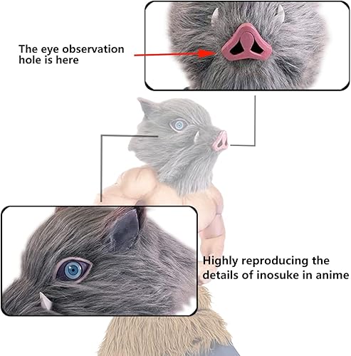 Miniatura 2 de WELLMILLER Inosuke - Conjunto completo de traje de disfraz de cosplay con delantal con máscara Inosuke para adultos, hombres y mujeres