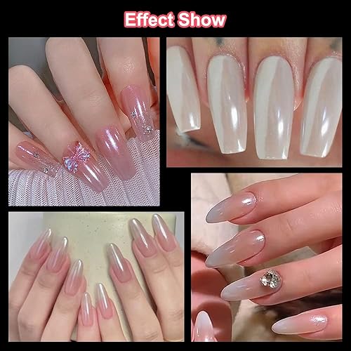 Miniatura 7 de 2 cajas de polvo de uñas de cromo perla blanca – Polvo de pigmento cromado transparente transparente brillante para uñas, uñas inspiradas efecto