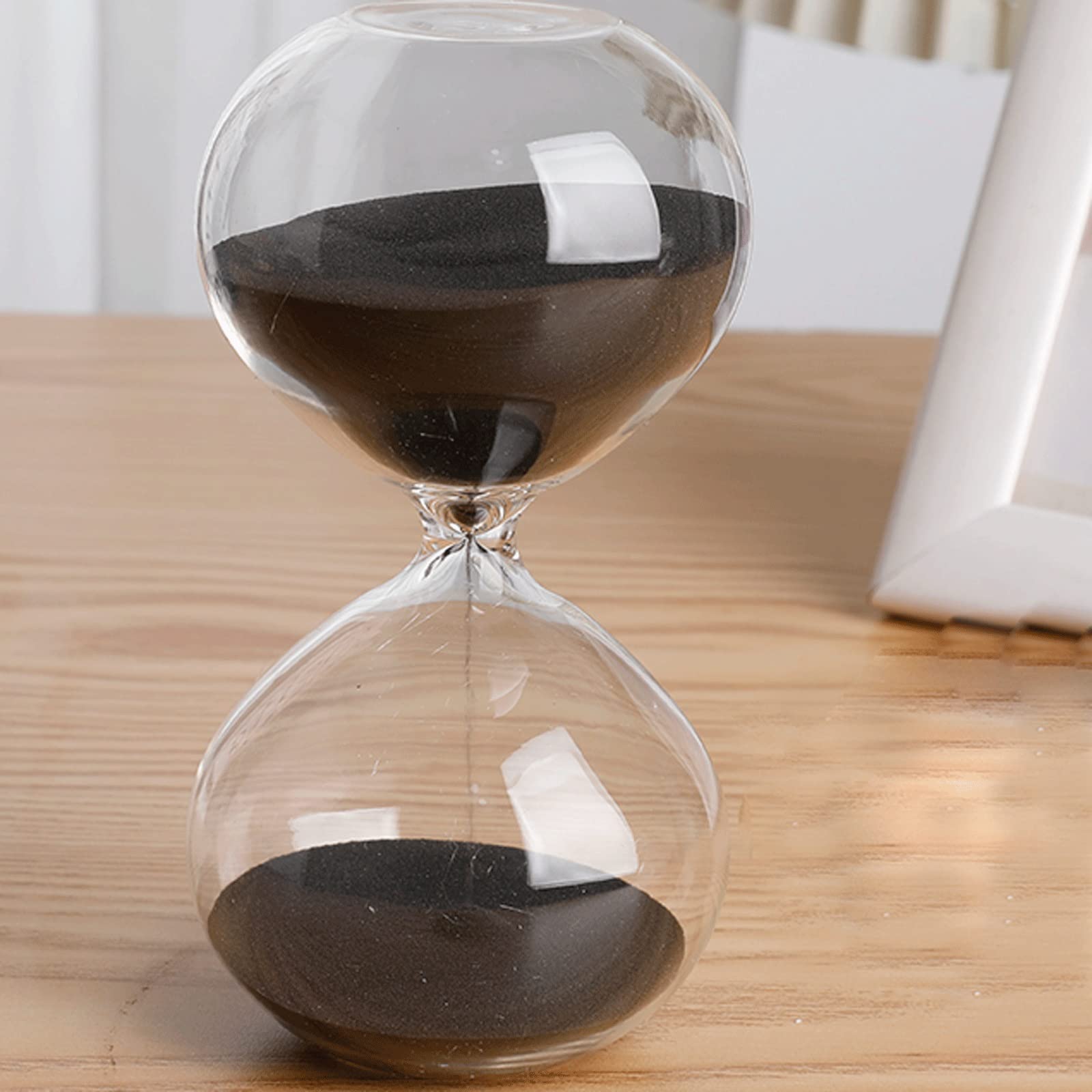 timer， 45/60 Minutes Timer Portable Sand Large,Colorful Glass Sandglass Hourglass Clear Smooth Measures(Black,60 minutes(14.5 * 7.5cm))