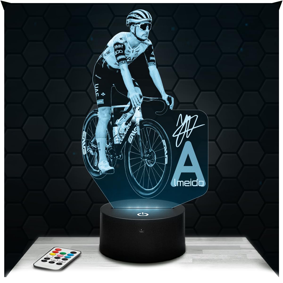 Lampephoto.fr - 3D Lamp João Almeida Cyclist Sport Runner Touch Led Night Light, Joao Almeida, 3D Hologram Effect, Christmas Birthday Gift Idea for Men Women, Bedroom Decoration Object