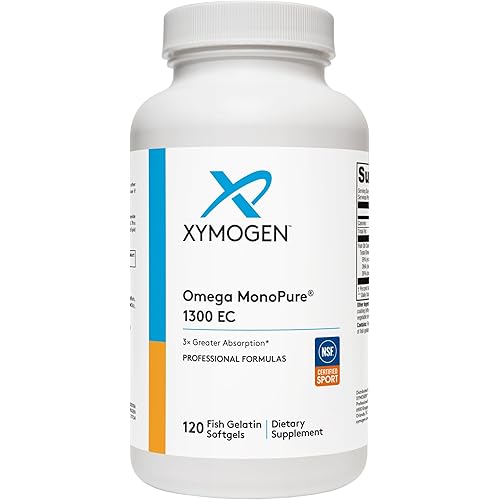 XYMOGEN Omega MonoPure 1300 EC - Fish Oil with 3X Greater Absorption - DHA EPA Omega-3 Supplement for Cardiovascular + Cognitive Support (120 Softgels)