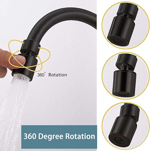 Miniatura 5 de Grifo de cocina de montaje en pared de 8 pulgadas, grifo negro mate para cocina, con pistola rociadora y 2 chorros de agua, grifo de pared giratorio