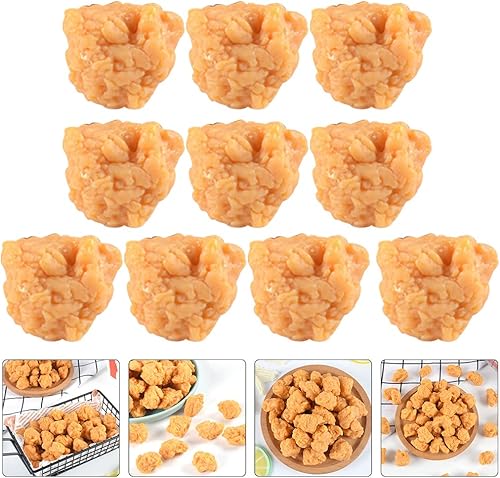 Miniatura 7 de LUOZZY 10 piezas de simulación de pollo frito, palomitas de maíz, nuggets de pollo fritos, accesorios pequeños modelos de nuggets de pollo
