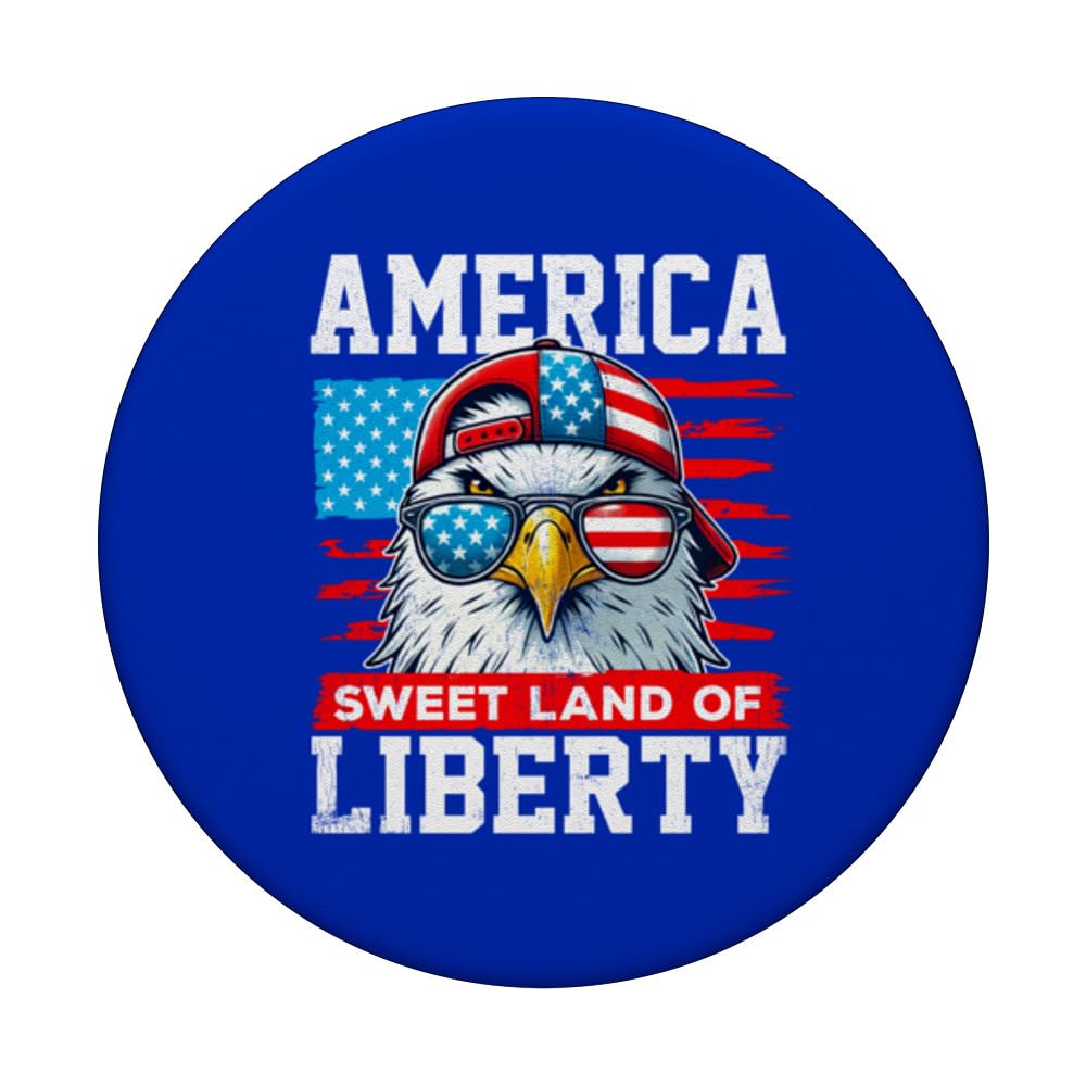 America Sweet Land of Liberty US Flag Cool Bald Eagle USA PopSockets Swappable PopGrip, Black - Image 3