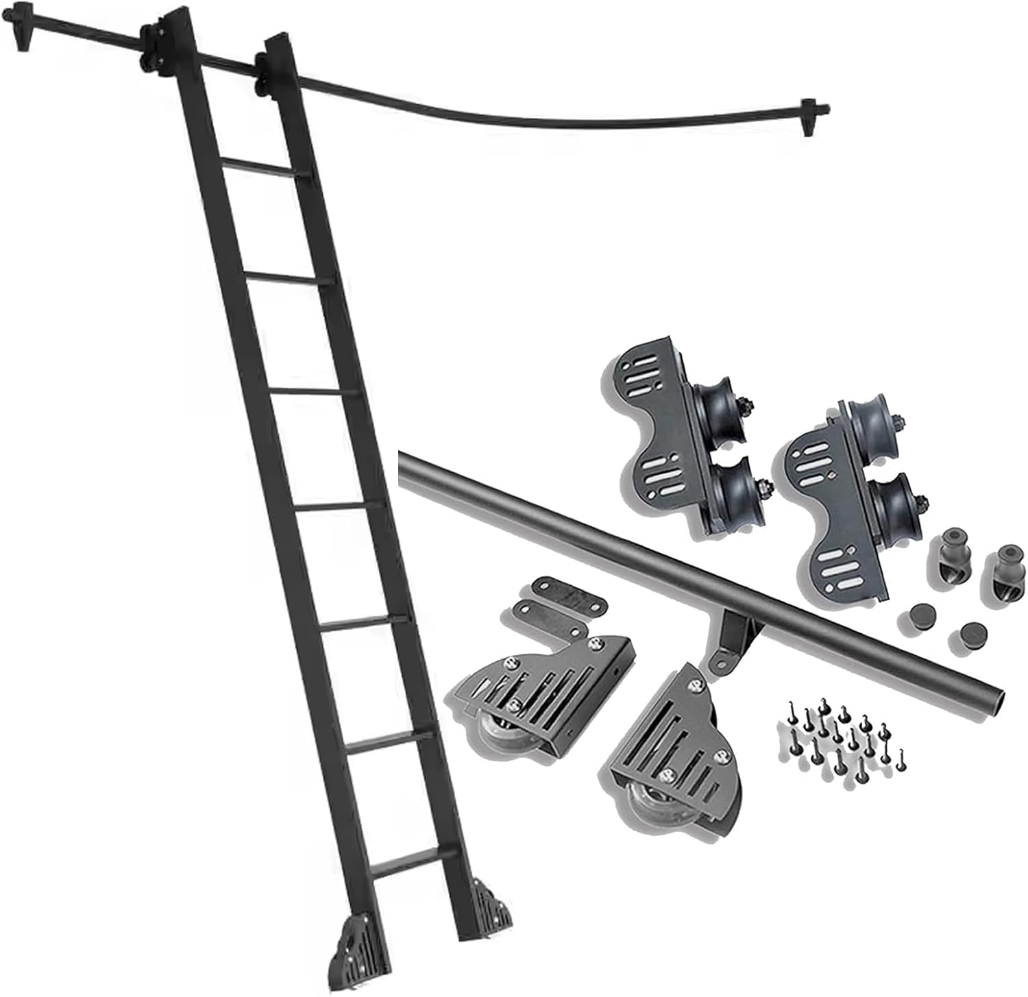 3.3-20FT Sliding Library Ladder Hardware Kit Telescopic Upper Roller, Rolling Ladder Track Rail Mobile Ladder Track Kit for Loft Office, Extension Kit(No Ladder)(6.6ft/200cm Track Kit)