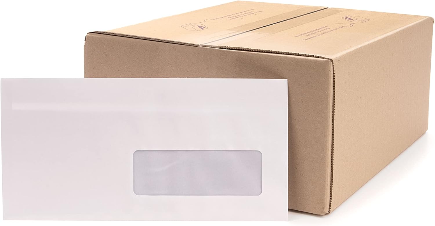 Oxford 100105310 Box of 500 Envelopes Self-Adhesive 110 mm x 220 mm Window 45 x 100 mm White