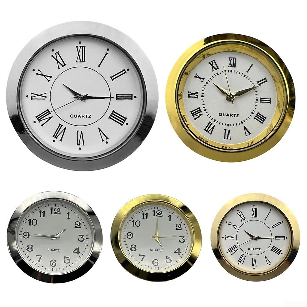 thumbnail: Mini Klok Inzetstuk Kwarts - Ronde 36mm/55mm Met Witte Wijzerplaat En Gouden/Zilveren Bezel
