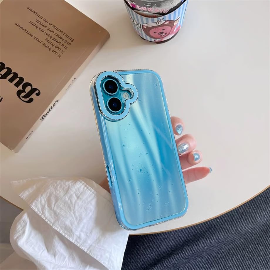 Image of VONZEE Compatible for iPhone 16 Plus 6.7'' Case Bling Star Gradient Shiny Colorful Case with Full Camera Protection Shockproof Case PC+TPU Glossy Shiny Cover for Girls Women,Blue