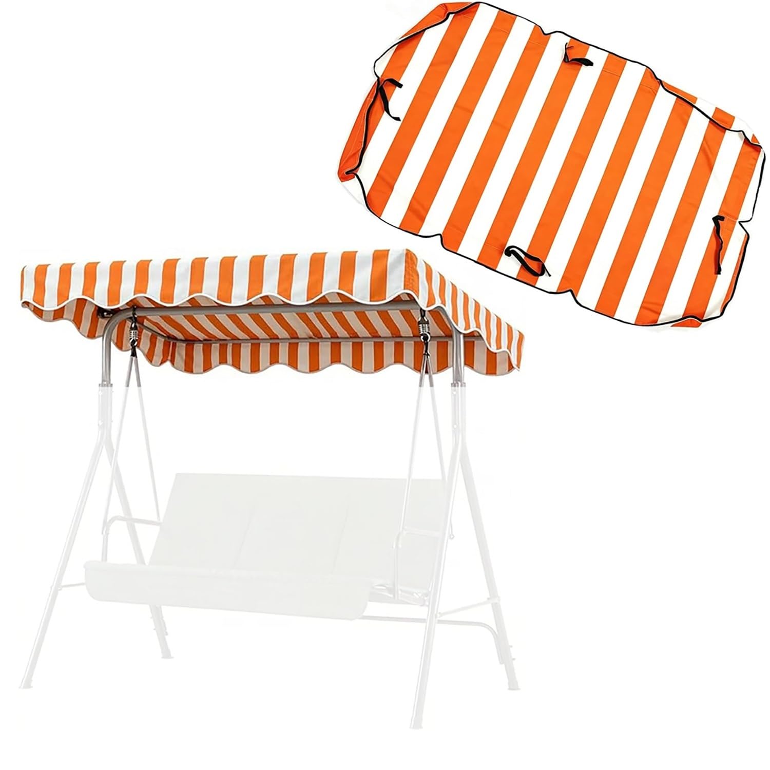 YCXHGK Stripe Porch Swing Canopy Replacement Fabric, Outdoor Waterproof Swing Top Cover Replacement, Sun Shade Awning Cover for Garden Yard Park Porch(Orange,190x132cm/74.8x52.0in)
