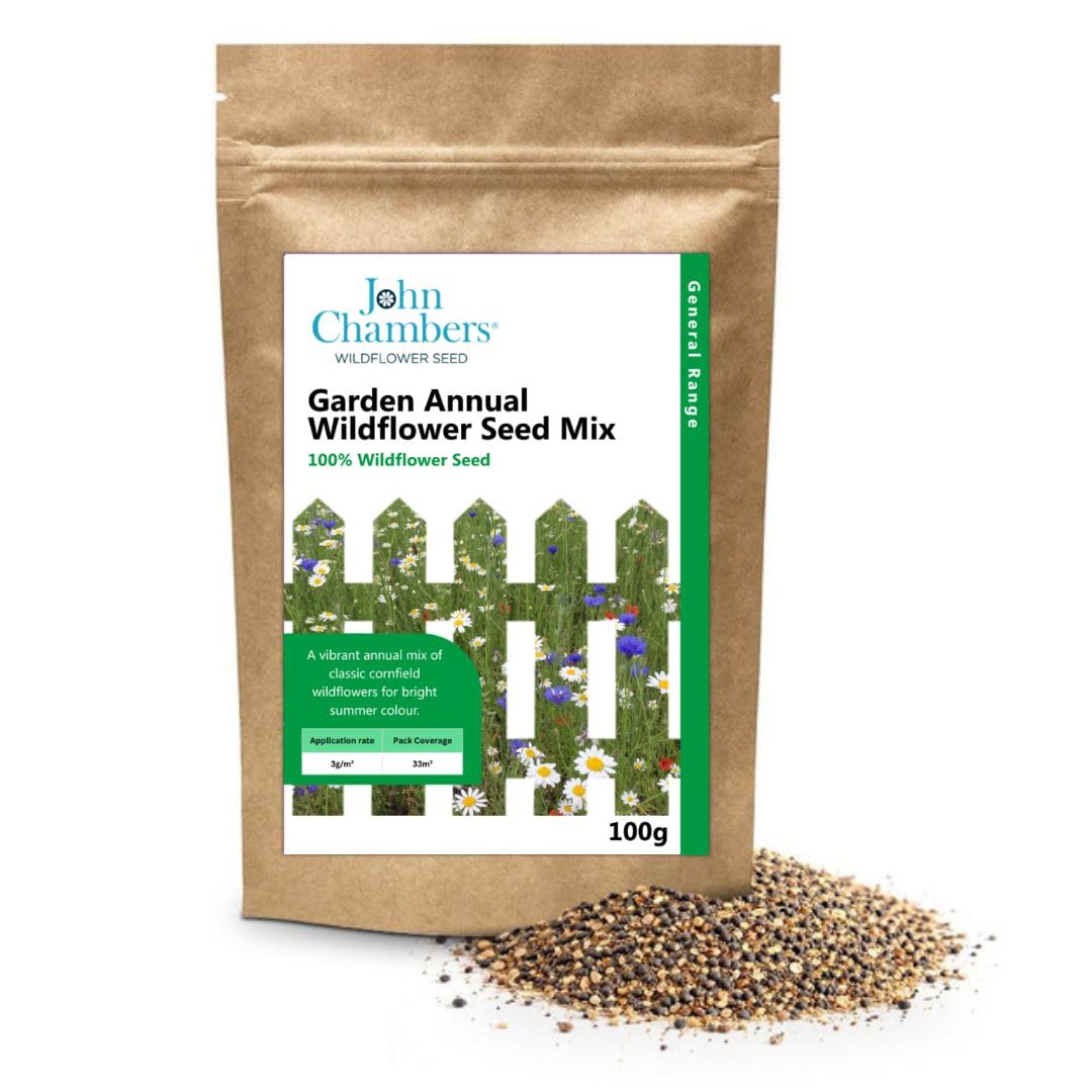 John Chambers Wildflower Seeds | 100g | 100% Pure Wild Flower Seed | No Grass | Native Sourced | Premium & General Options | Gardening Gift for Women and Men | Native Flowers (Garden Annual)