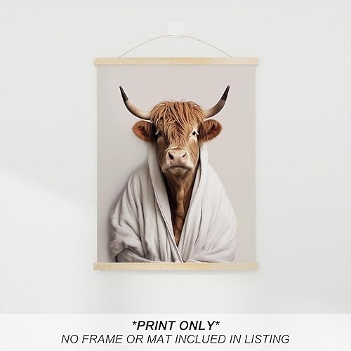 Miniatura 8 de heilkee Divertida decoración de baño de vaca de las tierras altas, arte de pared de animales para baño, imagen de ganado marrón en la bañera, estilo