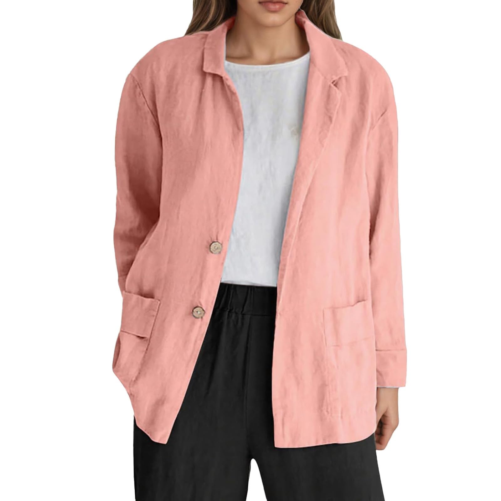 Mélange de coton et de lin doux décontracté pour vestes chemises boutonnées pour femmes, hauts d'automne légers à superposer en mélange de coton et de lin doux, décontracté pour vestes chemises
