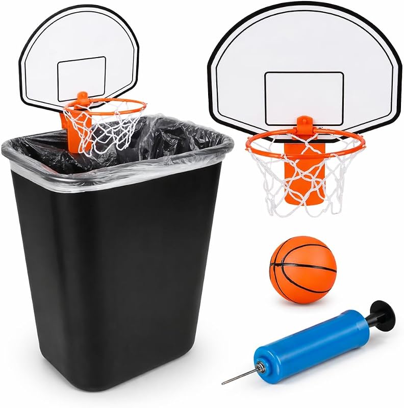 ArtCreativity Mini Basketball Hoop Trash Can Set, Includes Clip-On Hoop with Backboard, Inflatable Ball and Pump, Fun Basketball Stocking Stuffers for Kids, Office Toys for Adults, Classroom Games