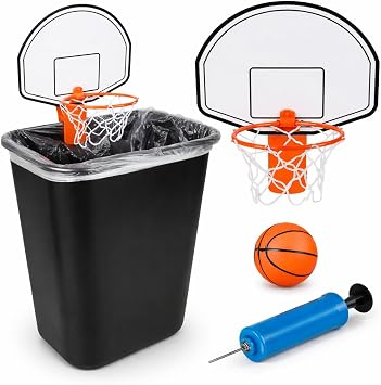 ArtCreativity Mini Basketball Hoop Trash Can Set, Includes Clip-On Hoop with Backboard, Inflatable Ball and Pump, Fun Basketball Stocking Stuffers for Kids, Office Toys for Adults, Classroom Games