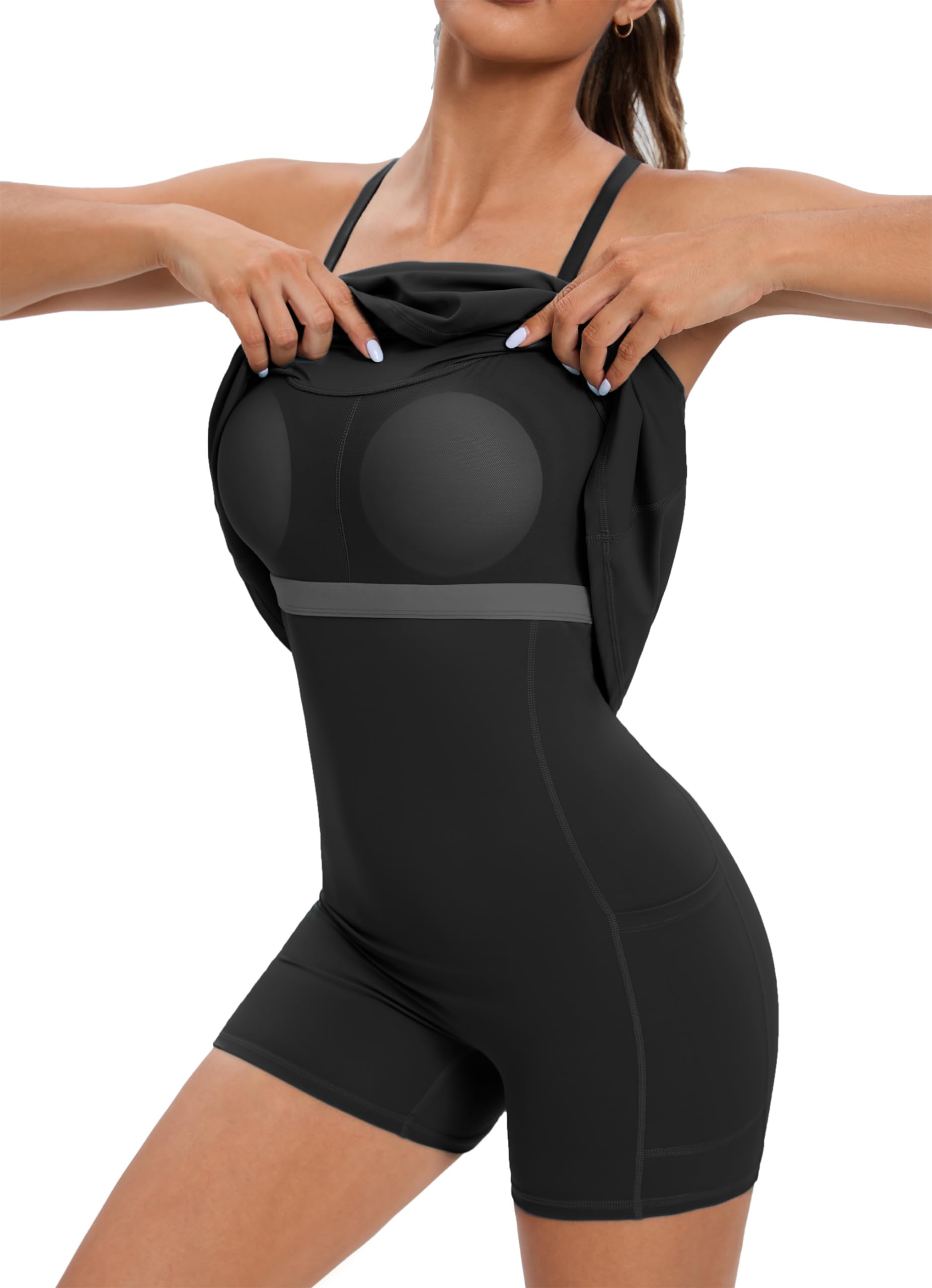 Timuspo Abito da tennis da donna con pantaloni sotto e reggiseno integrato, vestito sportivo da donna, con spalline regolabili e tasche