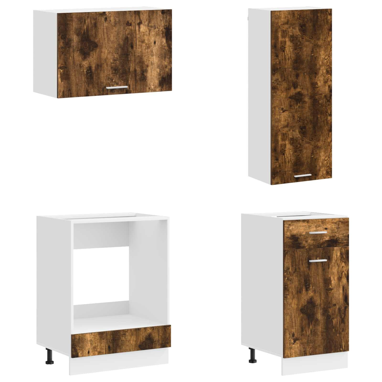 Mobile da cucina Lyon, 8 pezzi, moderna cucina da incasso in legno con piedini regolabili, mini cucina modulare per piano di lavoro, rovere affumicato