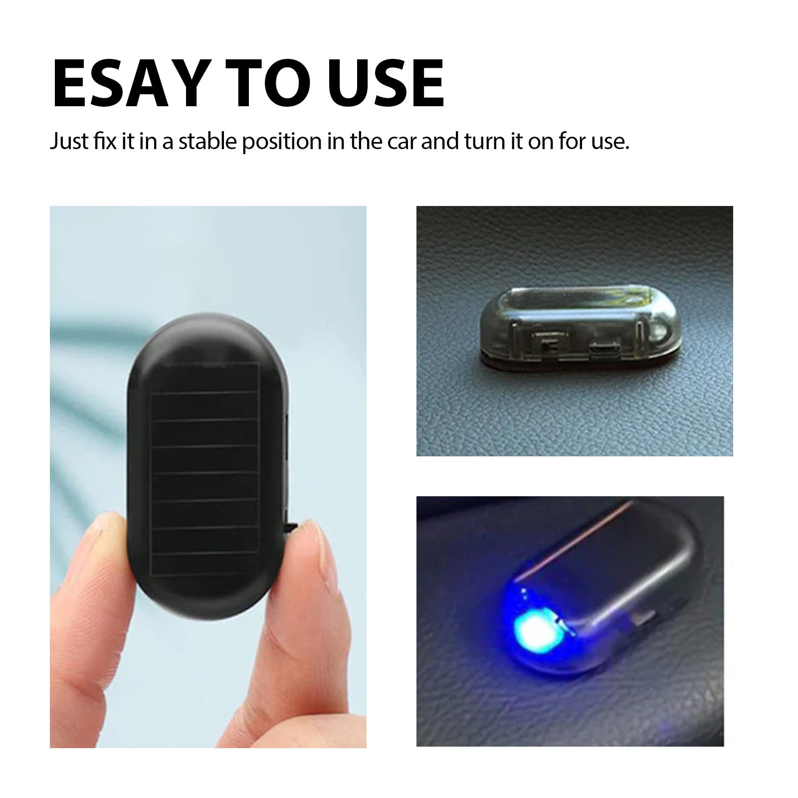 Solar Powered Car Security Light, Anti-Theft Dummy Alarm with LED Flash, USB Charging Port