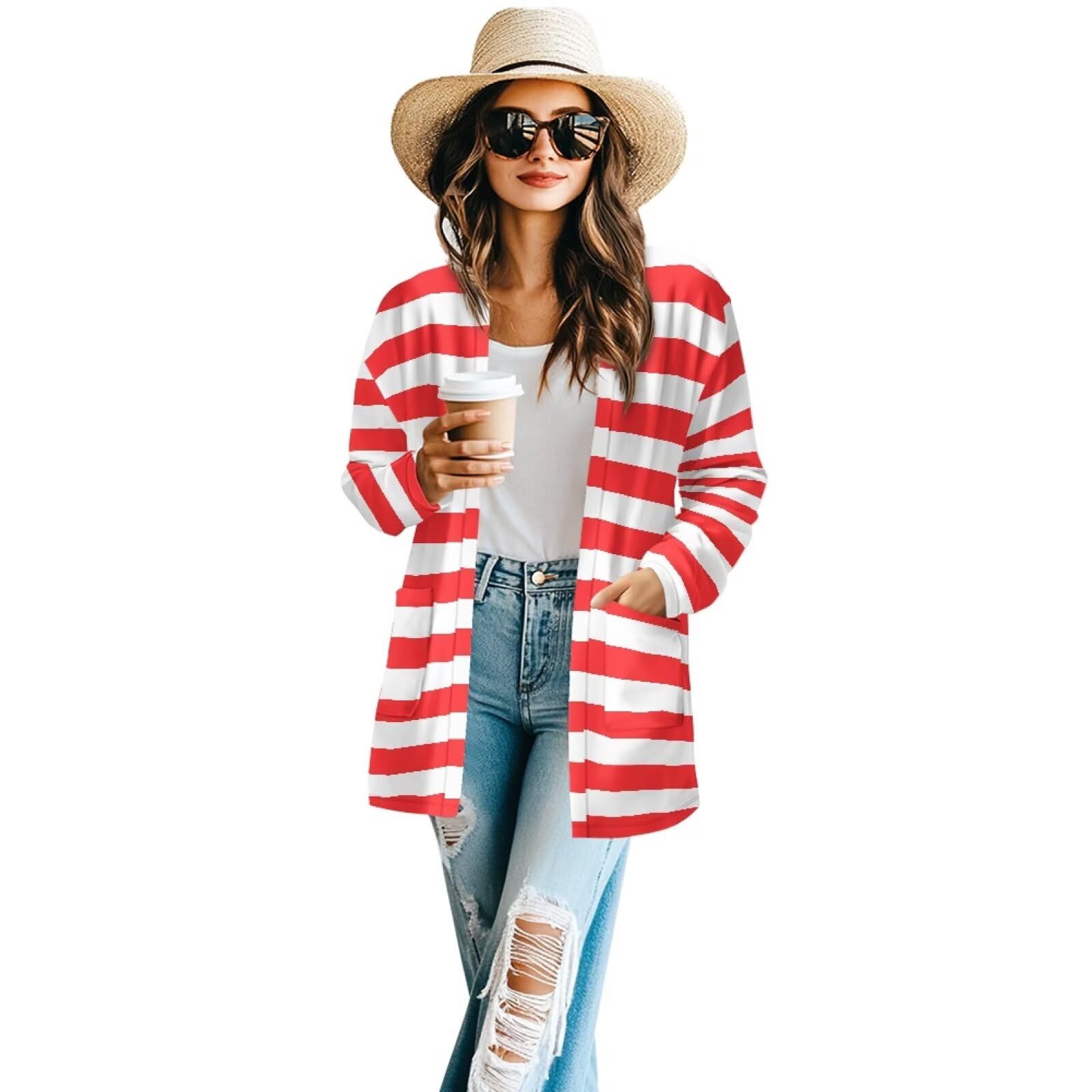 Women's Aztec Open-Front Jacket Lightweight Casual Outerwear Native Western Aztec Pattern &amp; Plaid Houndstooth Print