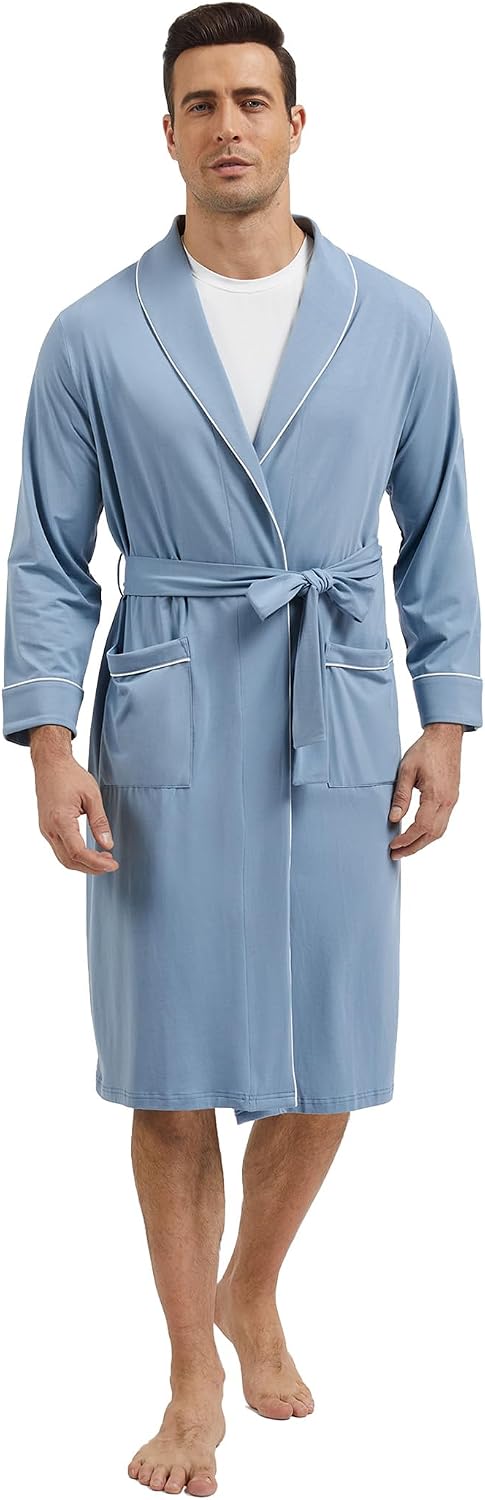 GYS Premium Men's Robe Bamboo Viscose Knee Length Soft Comfy Bathrobe
