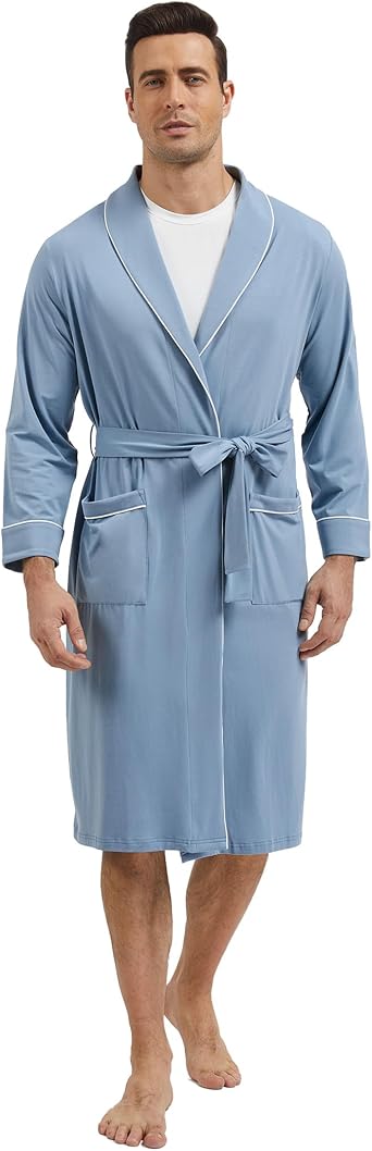 GYS Premium Mens Robe Bamboo Viscose Knee Length Soft Comfy Bathrobe
