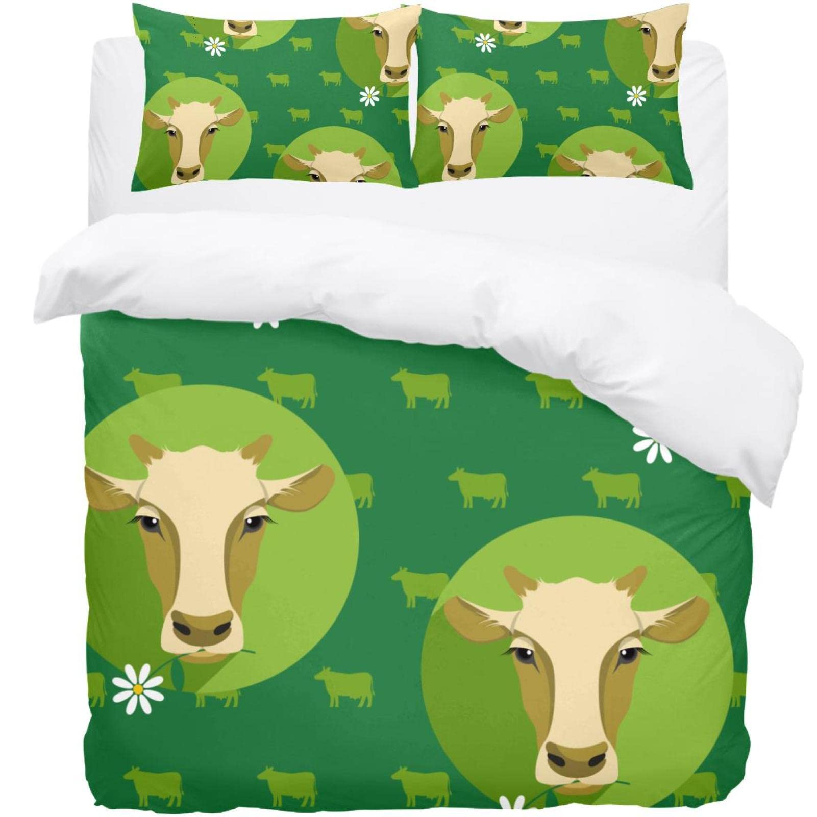 Housse de couette motif vache avec taies d'oreiller pour lit king size