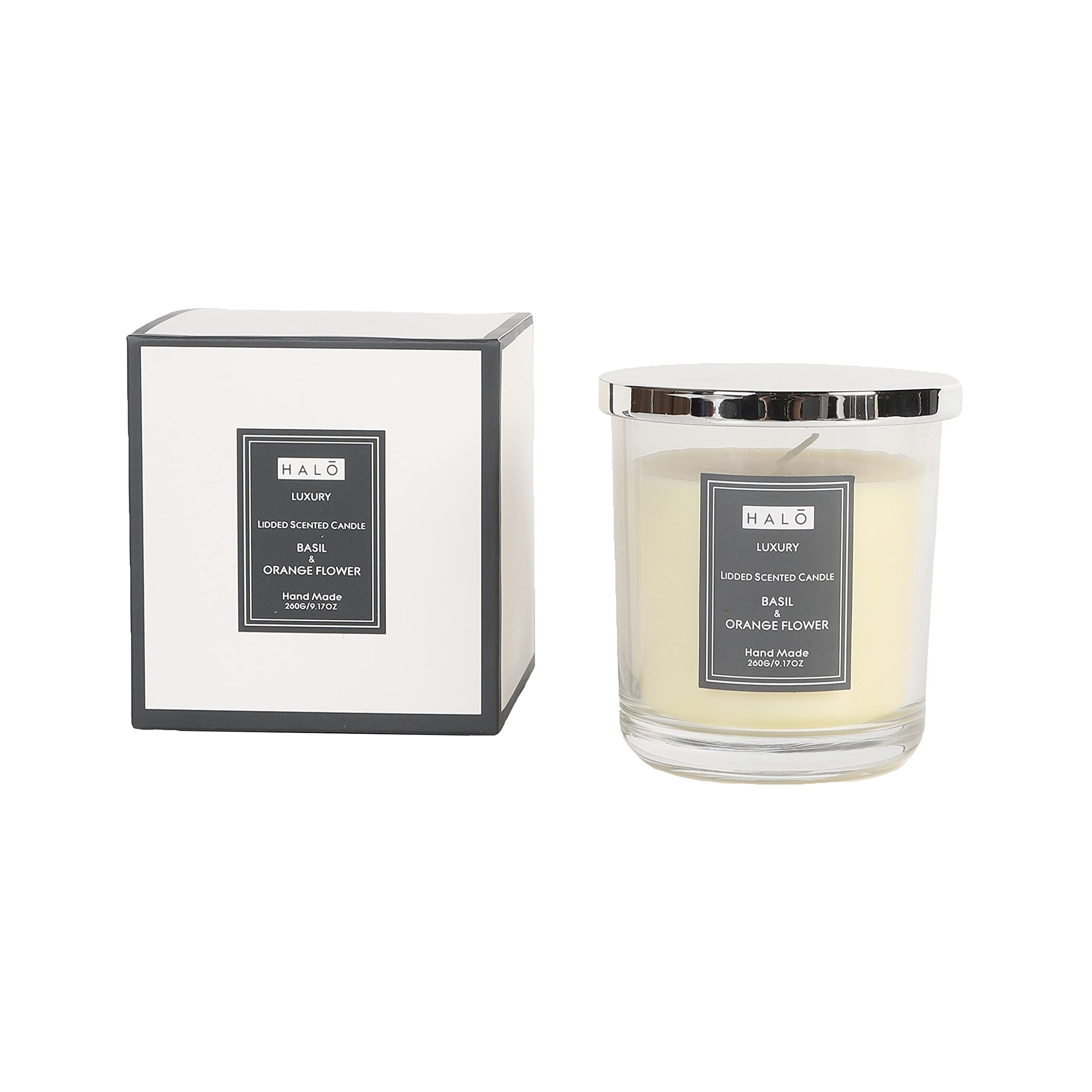 SleepdownHalo Scented Candle | Basil and Orange Flower Neroli Medium Jar Candle | Burn Time: Up to 30 Hours 260g, 5056242817635