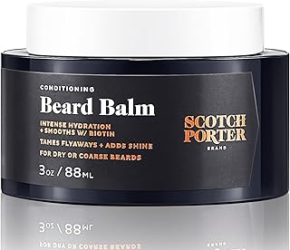 Scotch Porter Conditioning Beard Balm for Men | Hydrates, Smooths, Adds Shine & Tames Flyaway Hair | Formulated with Non-Toxic Ingredients, Free of Parabens, Sulfates & Silicones | Vegan | 3oz Jar