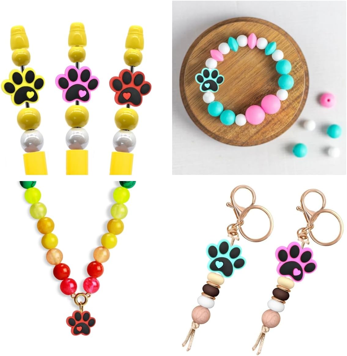 20PCS/Set Silicone Focal Bead Paw Print Cute Loose Beads Accessory for DIY Keychains Bracelet Necklace Pens Lanyard Making - Image 5