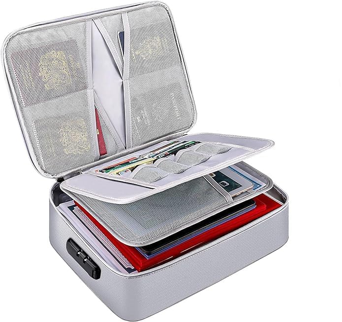 Document Organizer Bag, Multilayer Travel File Pocket File Folders Bag with Lock for Certificates & Document Safe Pouch Bag for Laptop, Passport, Home, Office (Grey), A4