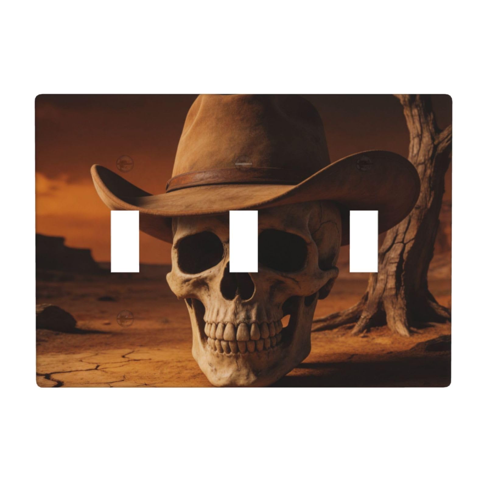 Cowboy Skull Hat 3 Gang Switch Plate Cover-Unbreakable Polycarbonate Wall Plate, Heat Resistant Toggle Switch Decor for Home