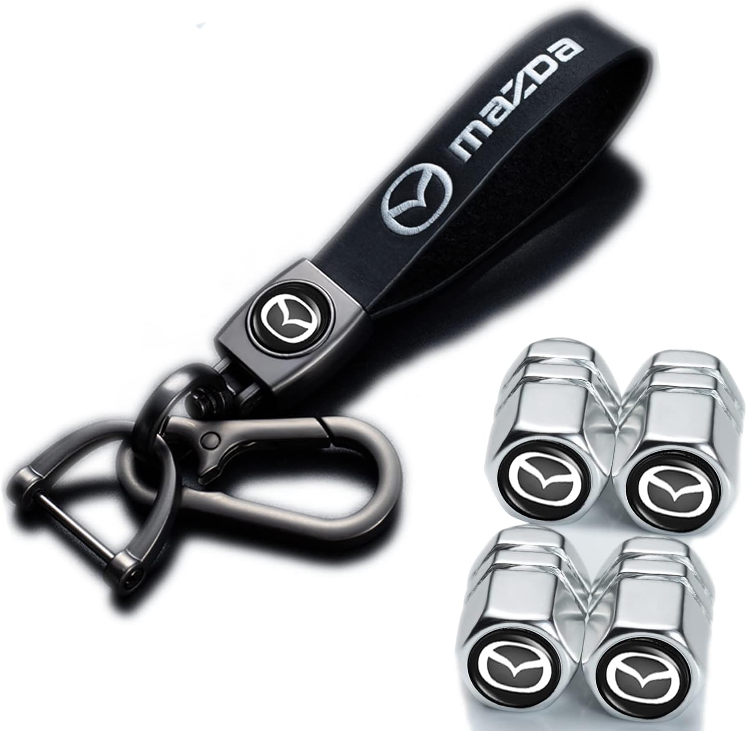 Car Wheel Tire Valve Stem Caps with Car Keychain