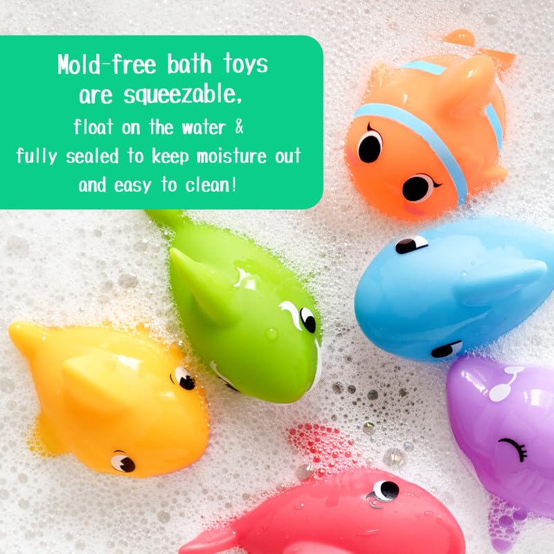 Juguetes de baño para bebés sin agujeros, juego de juguetes de baño de tiburón con red de baño y almacenamiento, juguetes flotantes para ducha de agua y piscina 7