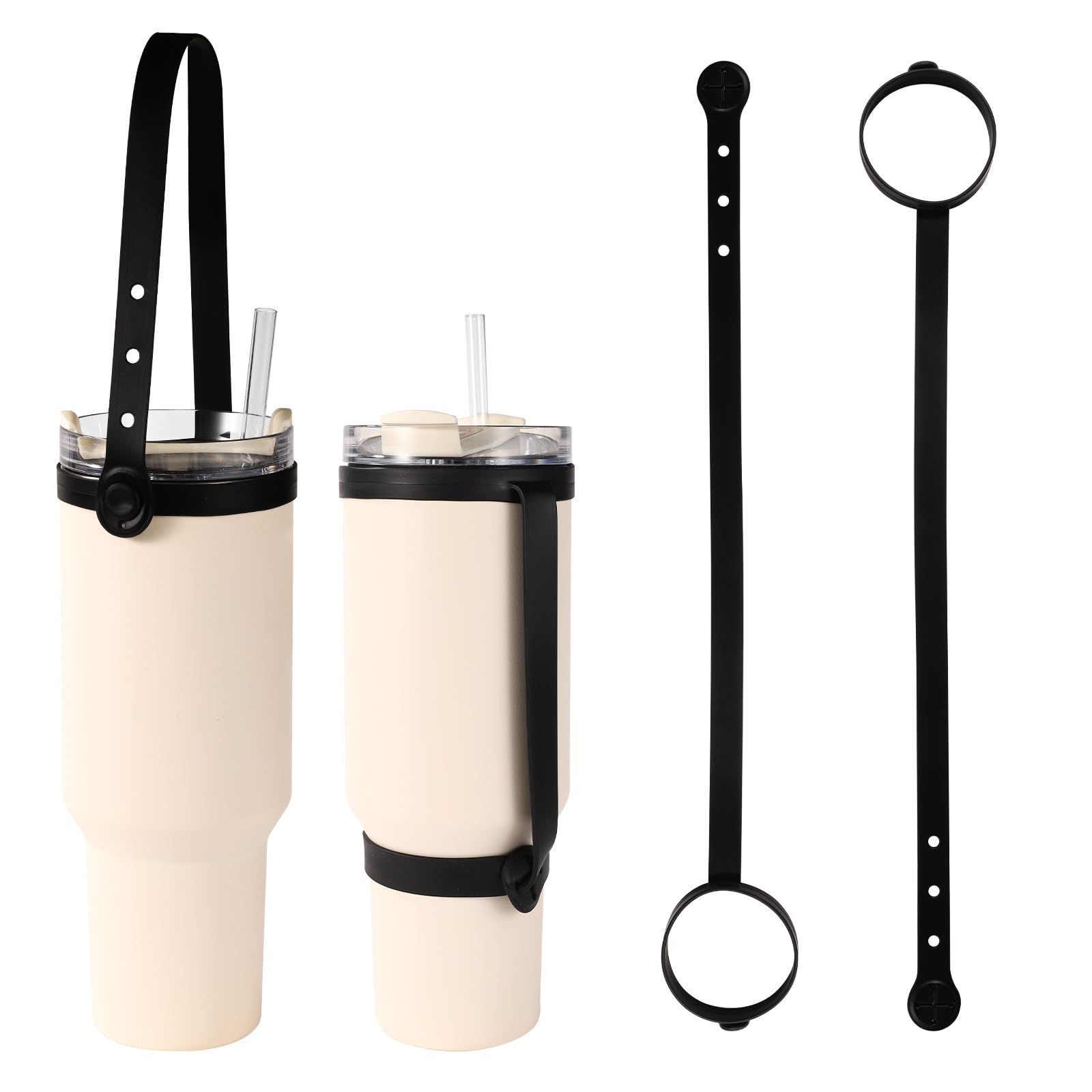 2 Pcs Water Bottle Handle, Silicone Water Bottle Holder Carrier Handle for Carrying Water Bottle Sling Silicone Tumbler Cup Holder with Strap Accessories Compatible with Owala Stanley Cup