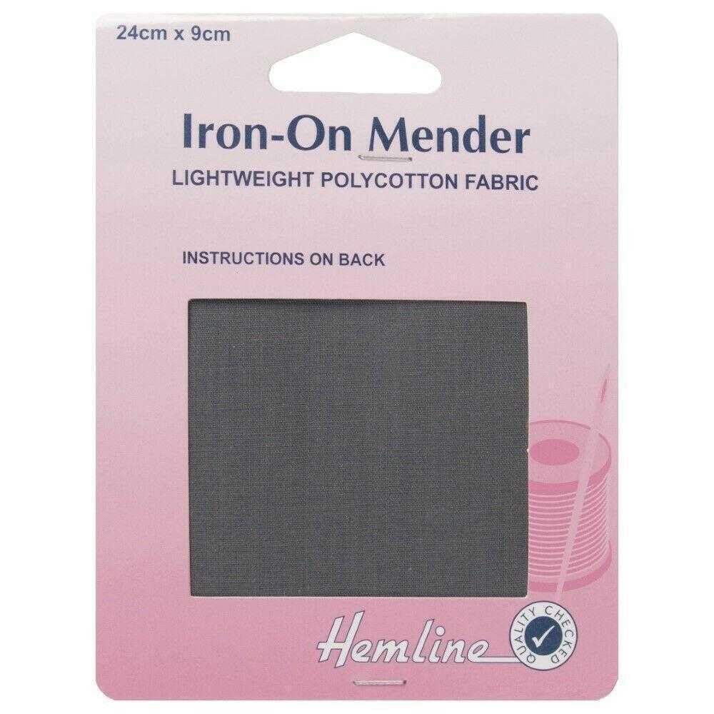 Iron On Mender Fabric Patch Lightweight Polycotton Repair 1 2+ Pack 412D, Dark Grey, 1 Pack